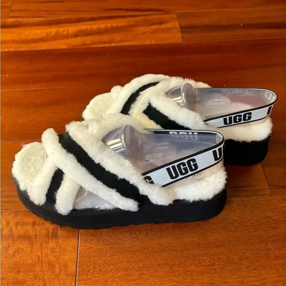 Ugg white and black disco cross slides sandals