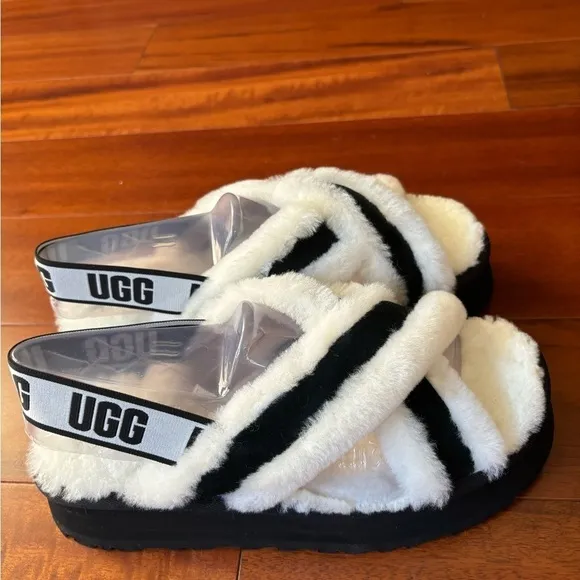 Ugg white and black disco cross slides sandals