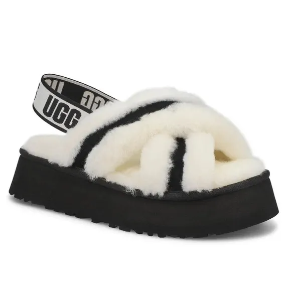 Ugg white and black disco cross slides sandals
