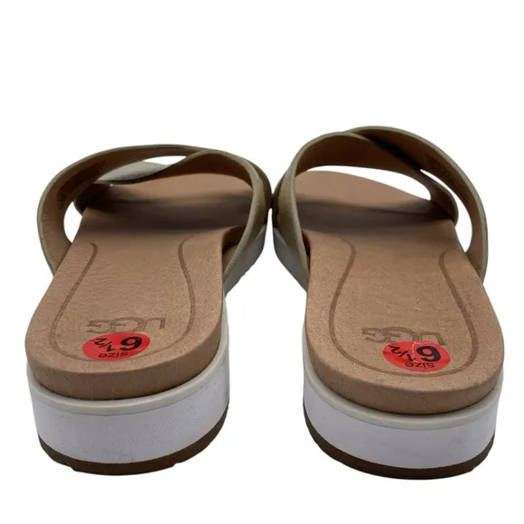 UGG Womens Shoes Kara Slide Sandals Sz 6.5 Gold Leather Flat Casual Comfort Chic