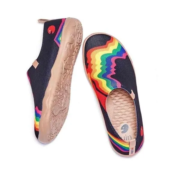 UIN Men's Slip On Casual Knitted Comfort Soft Walking Shoes (Rainbow Love)