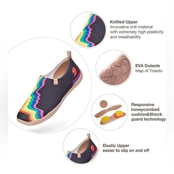 UIN Men's Slip On Casual Knitted Comfort Soft Walking Shoes (Rainbow Love)
