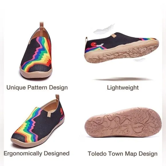 UIN Men's Slip On Casual Knitted Comfort Soft Walking Shoes (Rainbow Love)