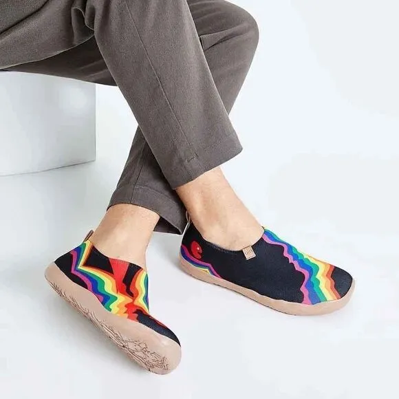 UIN Men's Slip On Casual Knitted Comfort Soft Walking Shoes (Rainbow Love)