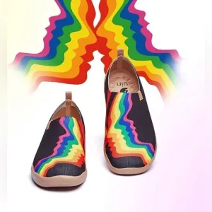 UIN Men's Slip On Casual Knitted Comfort Soft Walking Shoes (Rainbow Love)
