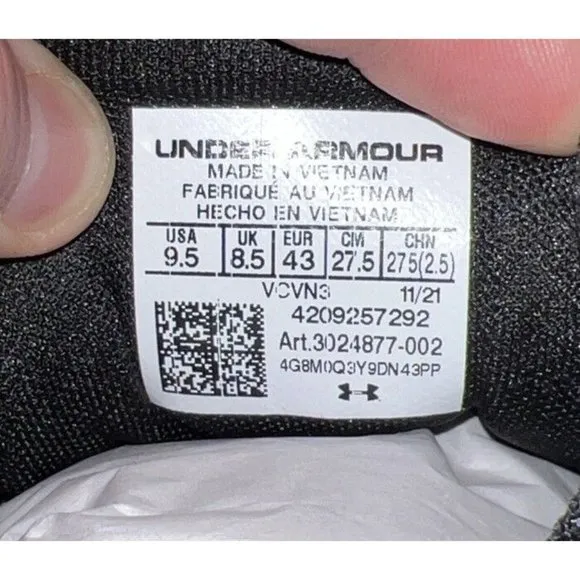 Under Armour Charged Rogue 3 Mens Athletic Running Shoes Size 9.5 Black Gray