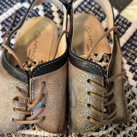 Unity In Diversity Oxford Black Gold Metallic Open Back Flats New