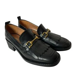 UTERQUE Black Leather horse bit Heeled  Loafers shoes size US 8 EU 38.