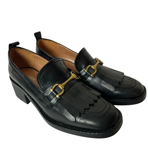 UTERQUE Black Leather horse bit Heeled  Loafers shoes size US 8 EU 38.