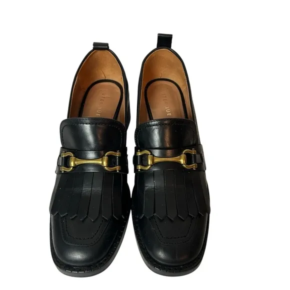 UTERQUE Black Leather horse bit Heeled  Loafers shoes size US 8 EU 38.