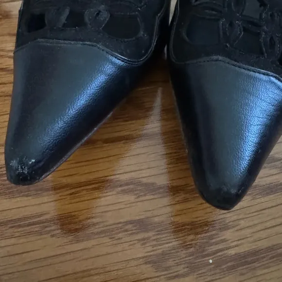 Valentino, black suede and leather heels in size 37 1/2.
