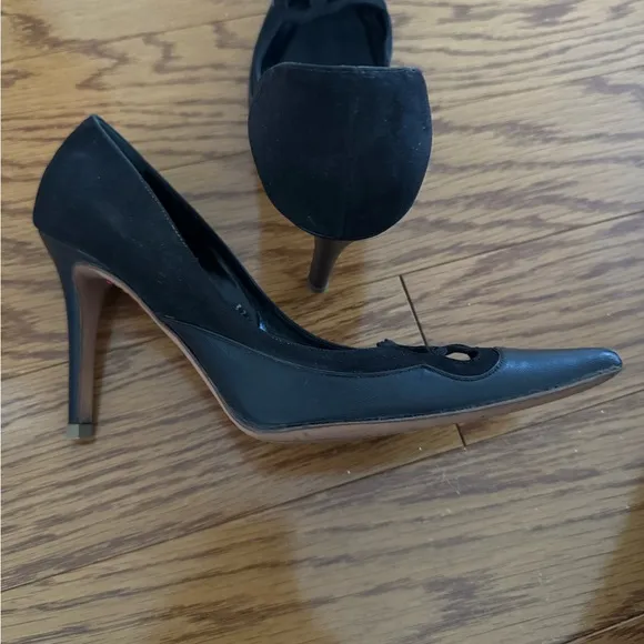 Valentino, black suede and leather heels in size 37 1/2.