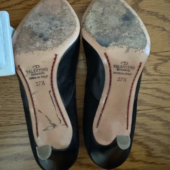 Valentino, black suede and leather heels in size 37 1/2.
