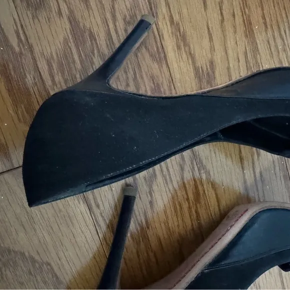 Valentino, black suede and leather heels in size 37 1/2.