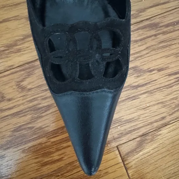 Valentino, black suede and leather heels in size 37 1/2.