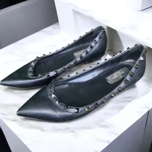 VALENTINO GARAVANI NOIR Black Leather ROCKSTUD Ballerina Flats Shoes SZ 39