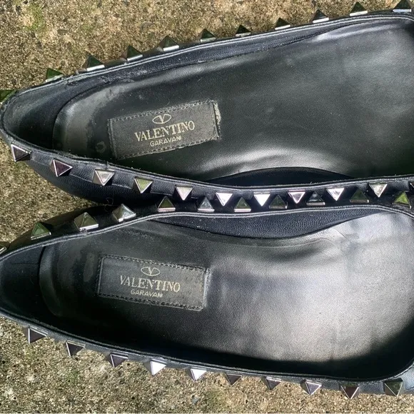 VALENTINO GARAVANI NOIR Black Leather ROCKSTUD Ballerina Flats Shoes SZ 39