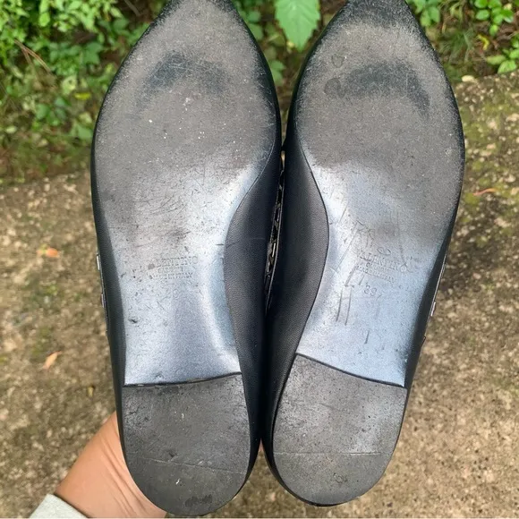 VALENTINO GARAVANI NOIR Black Leather ROCKSTUD Ballerina Flats Shoes SZ 39