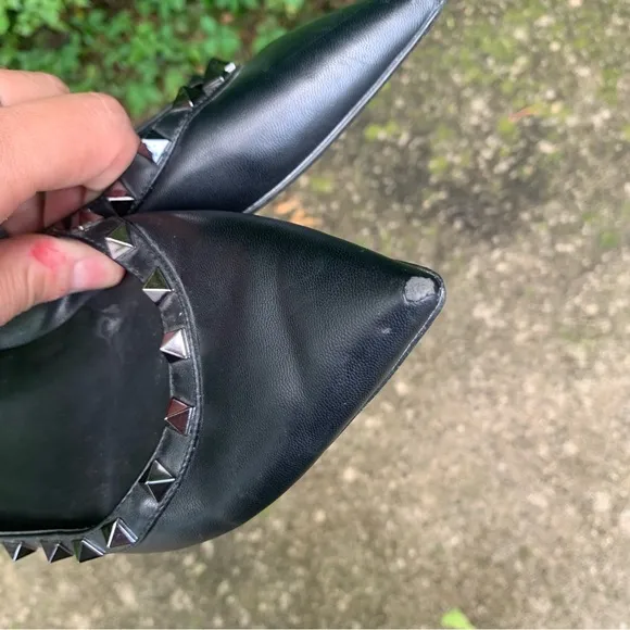 VALENTINO GARAVANI NOIR Black Leather ROCKSTUD Ballerina Flats Shoes SZ 39