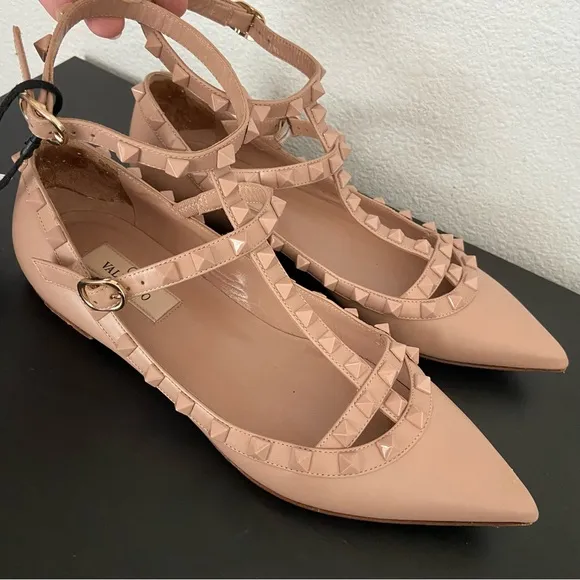 Valentino Garavani Rockstud Caged Ballerina Flats Pointed Toe