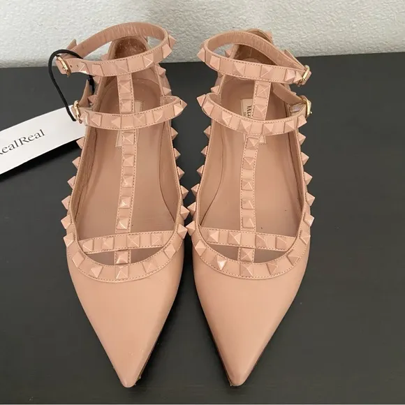 Valentino Garavani Rockstud Caged Ballerina Flats Pointed Toe