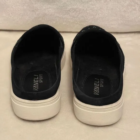Vaneli Oscar Black Suede Mules Silver Studs Size 6 Chic Slip-On Shoes Comfort