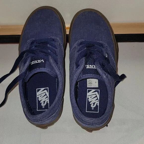 Vans Atwood Lo Low Top Padded Collar Dress Blue Denim Sneaker Shoes Kid Size 1