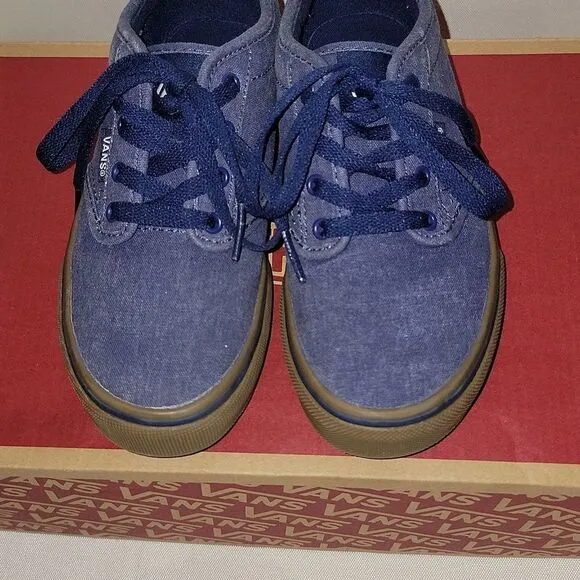 Vans Atwood Lo Low Top Padded Collar Dress Blue Denim Sneaker Shoes Kid Size 1