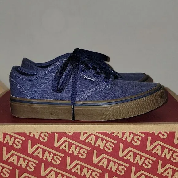 Vans Atwood Lo Low Top Padded Collar Dress Blue Denim Sneaker Shoes Kid Size 1