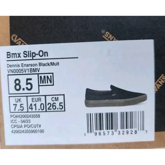 Vans BMX Slip-On Dennis Enarson Men Sz  8.5 Black Canvas Gum Pro Rare Popcush