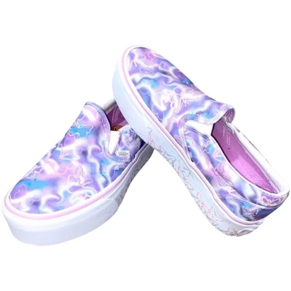 Vans Butterfly Dreams Women's Slip On Tennis Shoes White w/Pink &amp; Purple