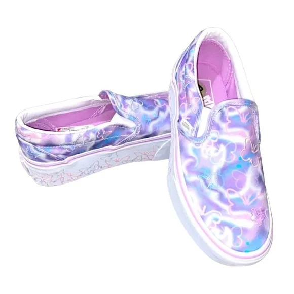 Vans Butterfly Dreams Women's Slip On Tennis Shoes White w/Pink &amp; Purple