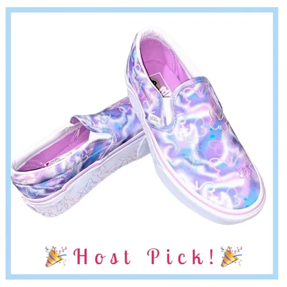 Vans Butterfly Dreams Women's Slip On Tennis Shoes White w/Pink &amp; Purple