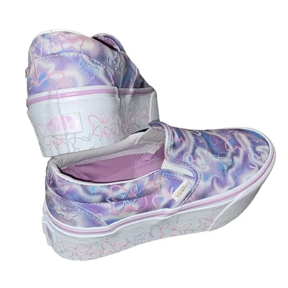 Vans Butterfly Dreams Women's Slip On Tennis Shoes White w/Pink &amp; Purple