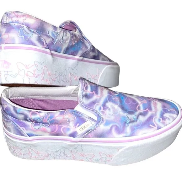 Vans Butterfly Dreams Women's Slip On Tennis Shoes White w/Pink &amp; Purple