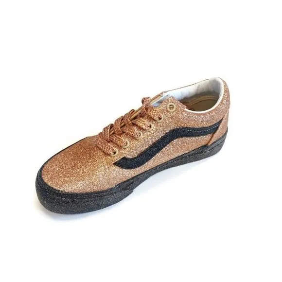 Vans Kids Unisex Off The Wall Skateboard Shoes Gold Glitter 508357 Youth Size 2