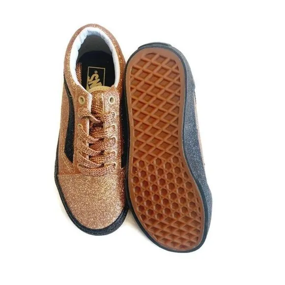 Vans Kids Unisex Off The Wall Skateboard Shoes Gold Glitter 508357 Youth Size 2