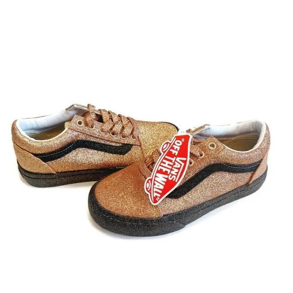 Vans Kids Unisex Off The Wall Skateboard Shoes Gold Glitter 508357 Youth Size 2