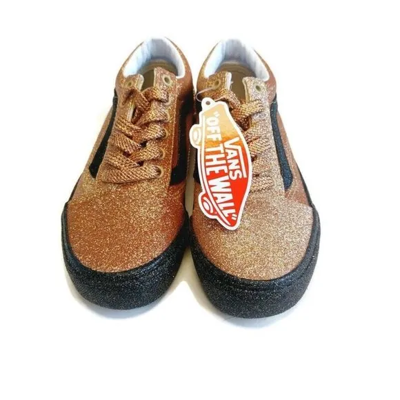 Vans Kids Unisex Off The Wall Skateboard Shoes Gold Glitter 508357 Youth Size 2