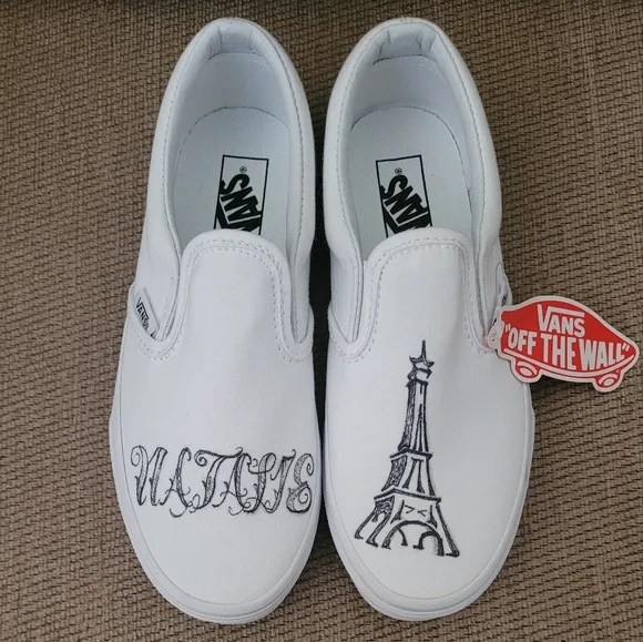 VANS KIDS WHITE UNISEX CUSTOM NATALIE SLIP ON SNEAKERS