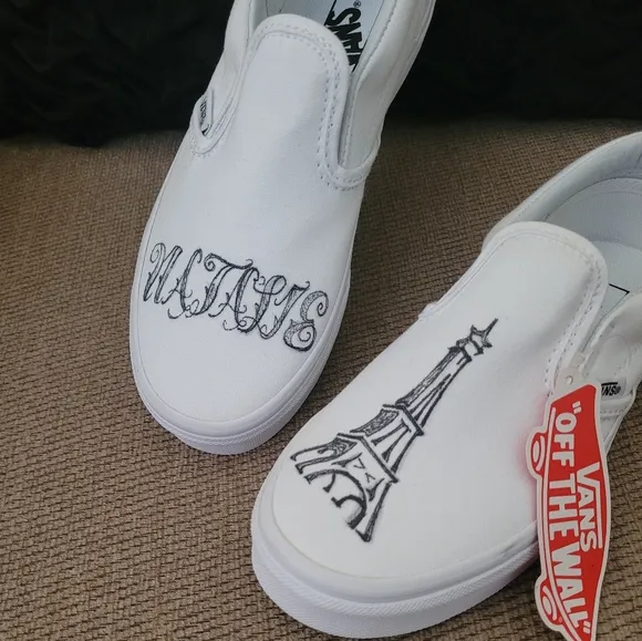VANS KIDS WHITE UNISEX CUSTOM NATALIE SLIP ON SNEAKERS