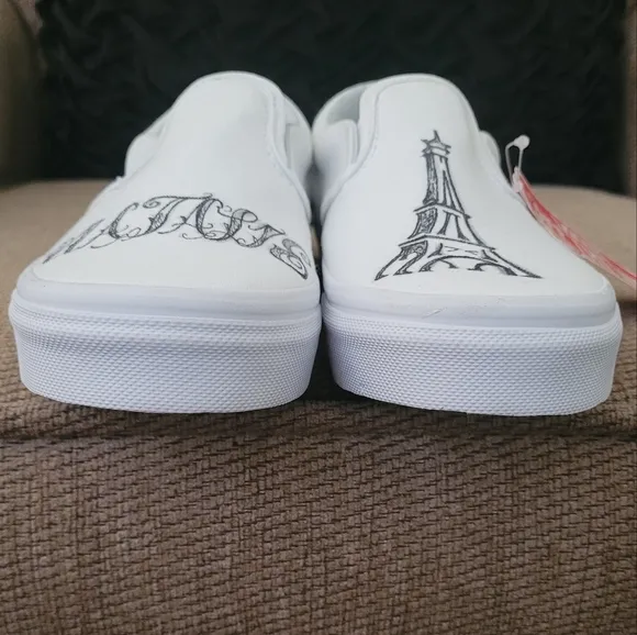 VANS KIDS WHITE UNISEX CUSTOM NATALIE SLIP ON SNEAKERS
