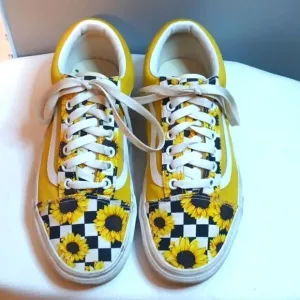 Vans Laken Flowers Sunflower checked suede canvas skate shoe sneakers size 9