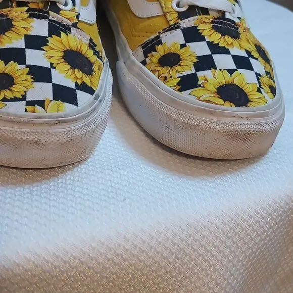 Vans Laken Flowers Sunflower checked suede canvas skate shoe sneakers size 9