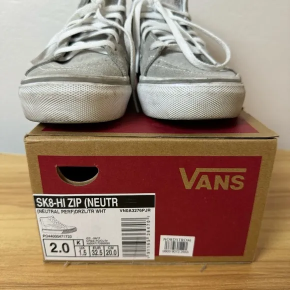 Vans Off The Wall Sneakers Kids 2 Light Gray Suede Hi Top Sk8 Back Zip