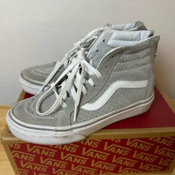 Vans Off The Wall Sneakers Kids 2 Light Gray Suede Hi Top Sk8 Back Zip
