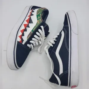 VANS Old Skool X Bape Unisex Custom Made Camo Shark Teeth Sneakers SZ 8