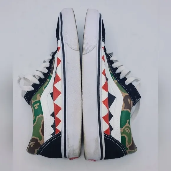 VANS Old Skool X Bape Unisex Custom Made Camo Shark Teeth Sneakers SZ 8
