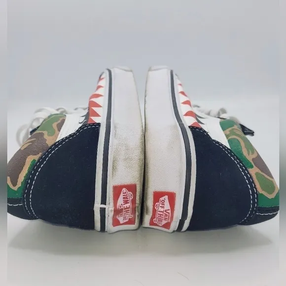 VANS Old Skool X Bape Unisex Custom Made Camo Shark Teeth Sneakers SZ 8