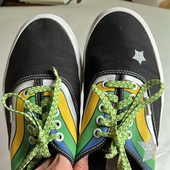 Vans Unisex Refract Rainbow Black Canvas Sneakers 11 Men’s Custom Stars
